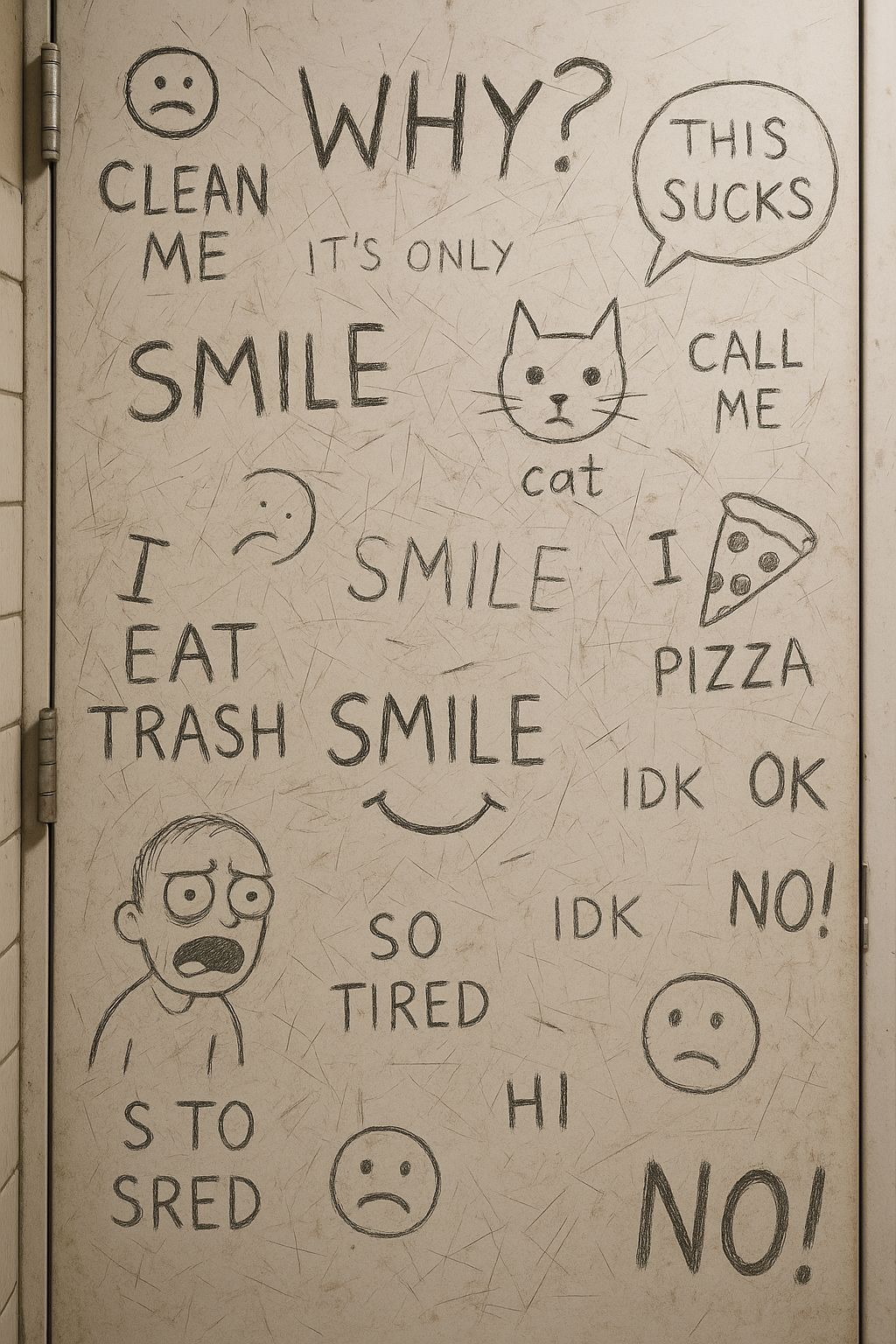 Vandalized Bathroom Door With Graffiti