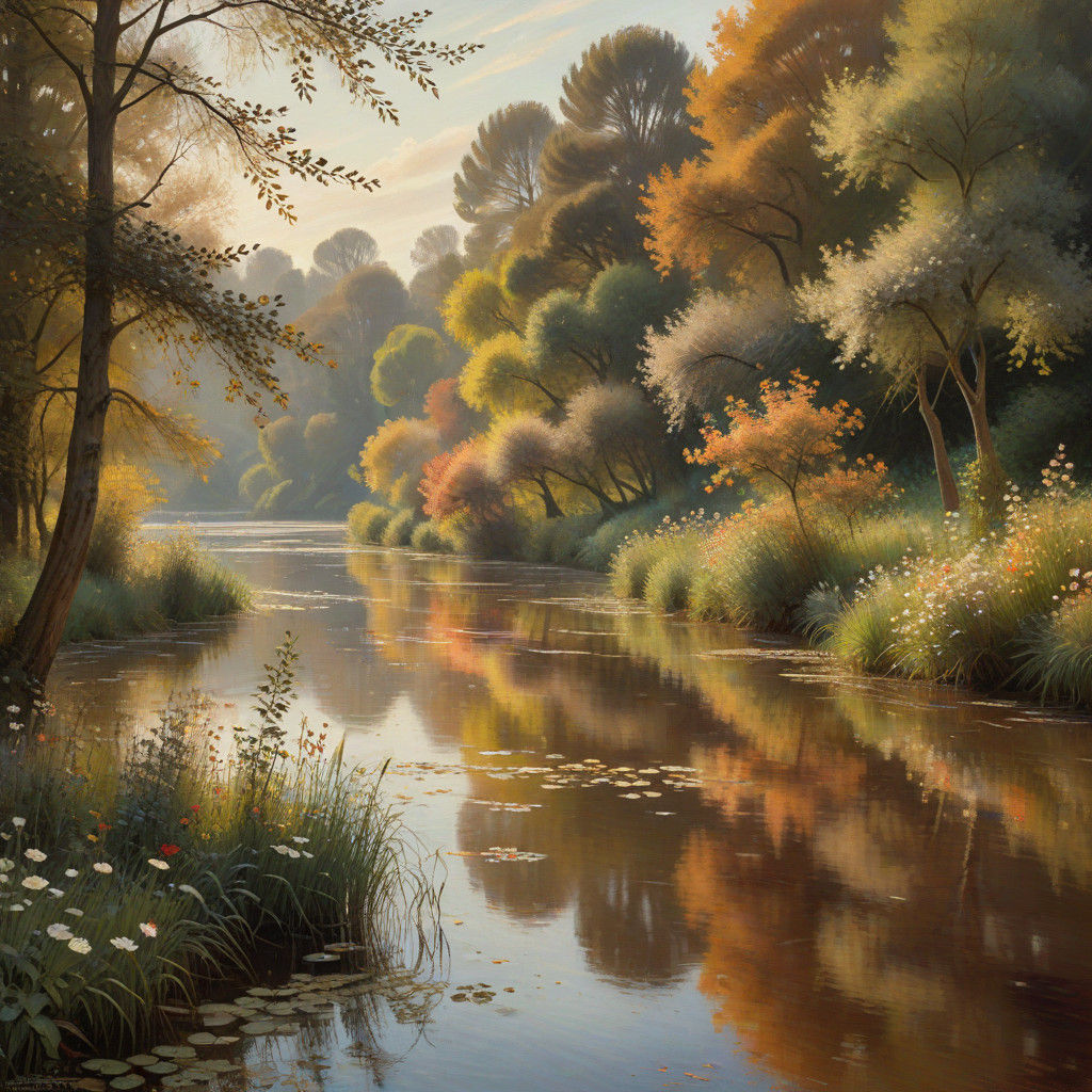 Impressionist Earth Tones: Whimsical Landscape with Earthy H...