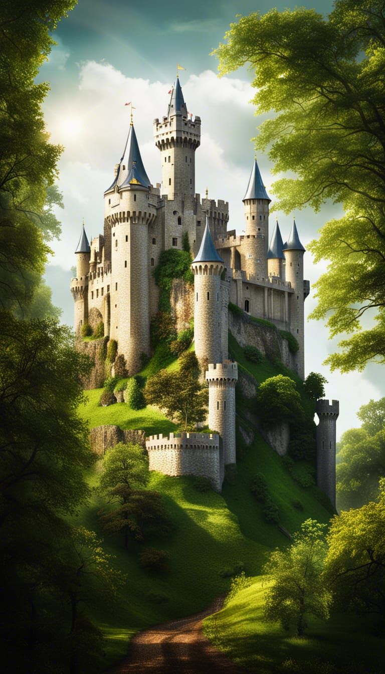Majestic Medieval Castle with Knights in Shining Armor