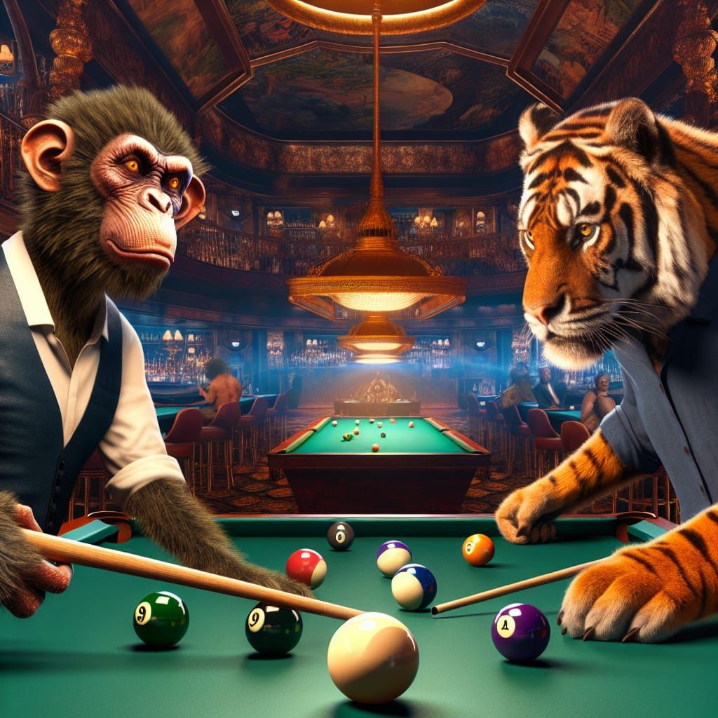 Monkey vs. Tiger in High-Stakes Billiards Game