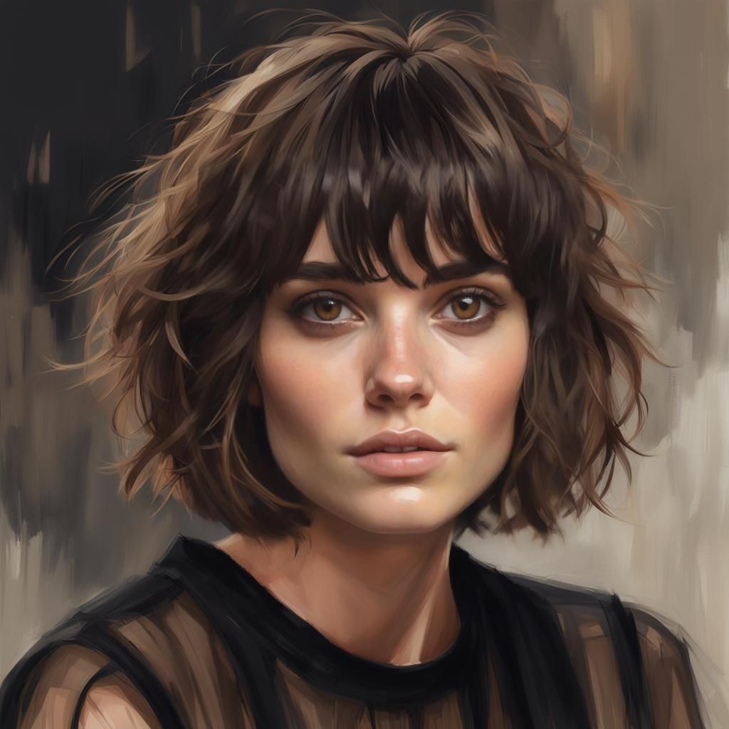 Photorealistic Portrait of a Brunette Woman with Bob Cut