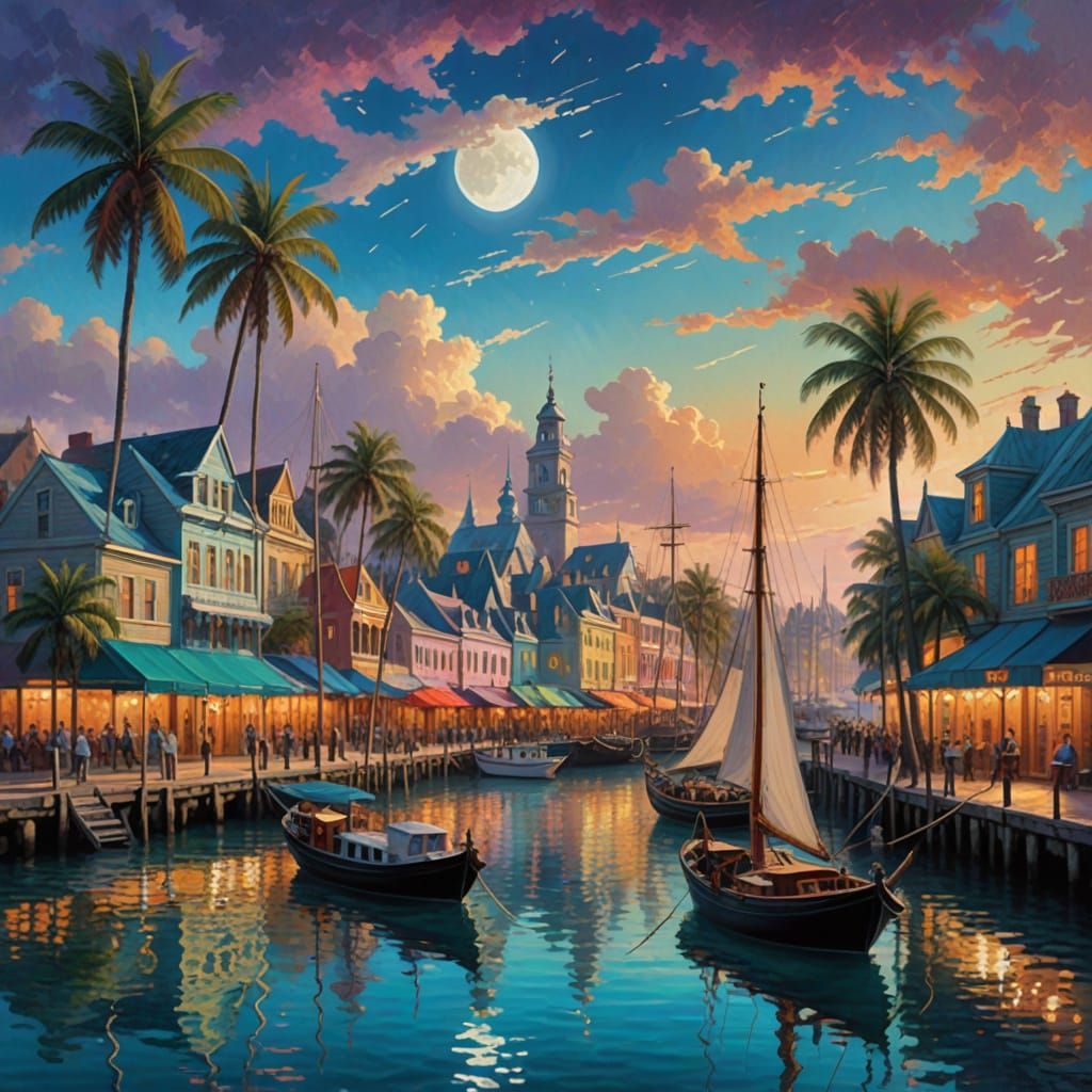 Surreal Bahamas Cityscape in Romantic Impressionist Style