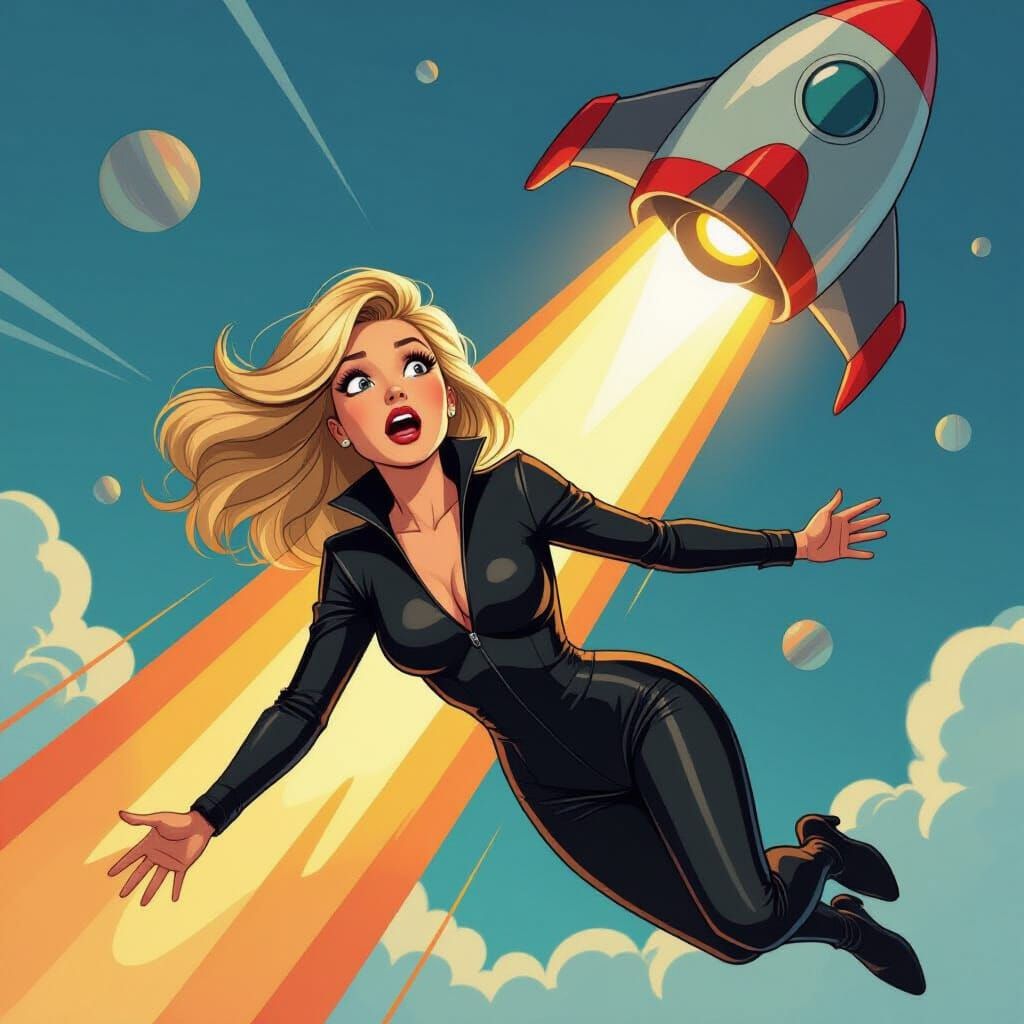 Cartoon Blonde Falling from Spaceship
