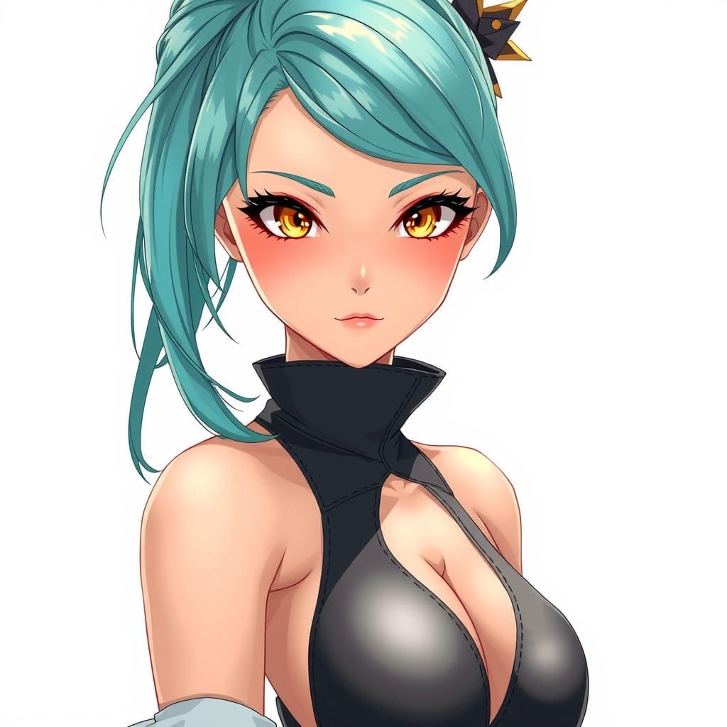 Elegant Anime Goddess with Vibrant Ponytail and Golden Eyes