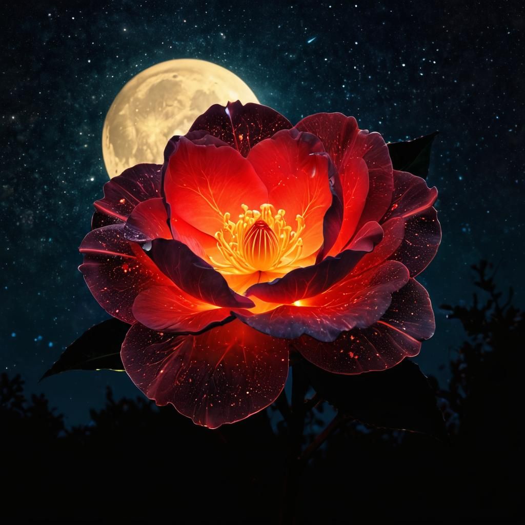 Starry Camellia Flower Heat Map: Surreal Collage Art