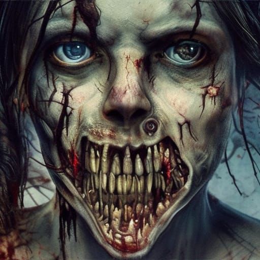 Hyperrealistic Zombie Portrait in Apocalyptic Horror