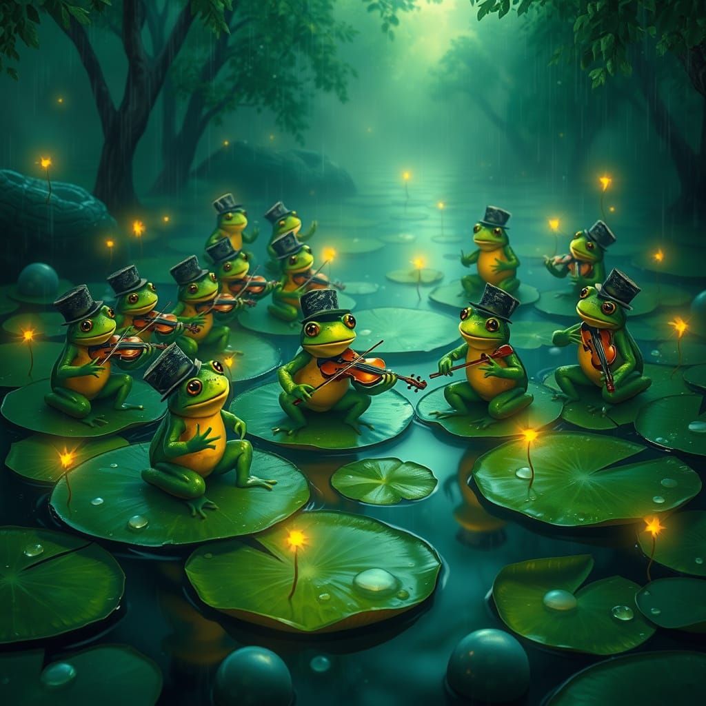 Frog Symphony in Emerald Pond: Humorous Realism