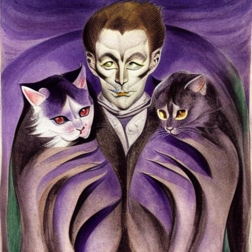 Vampire Lord with Cats: Dark Fantasy Art