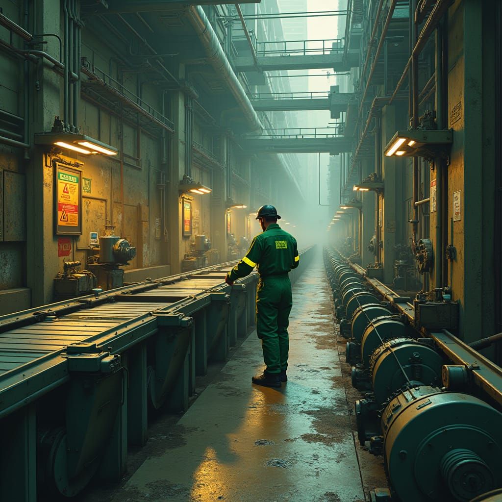 Factory Mechanic Repairs Conveyor System in Industrial Futur...