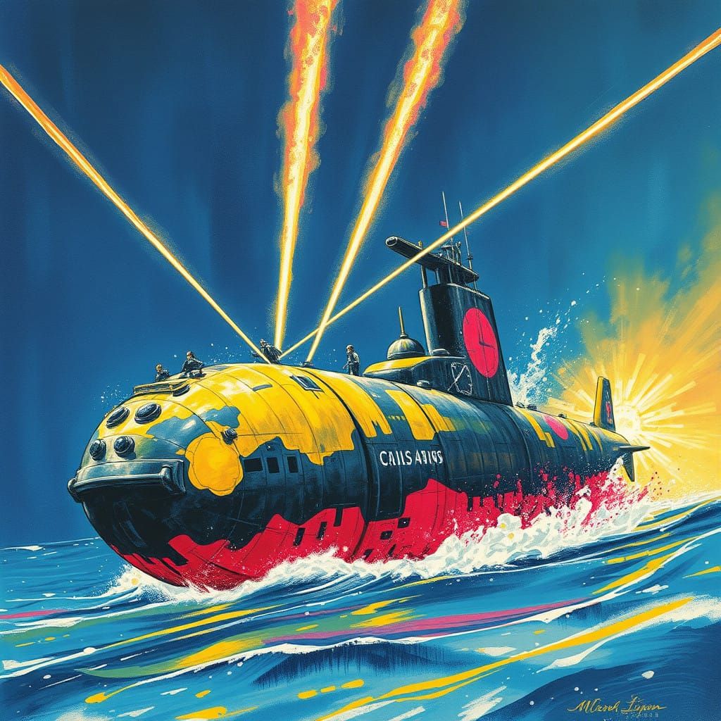 Vibrant Submarine in a Lasers Galore Extravaganza