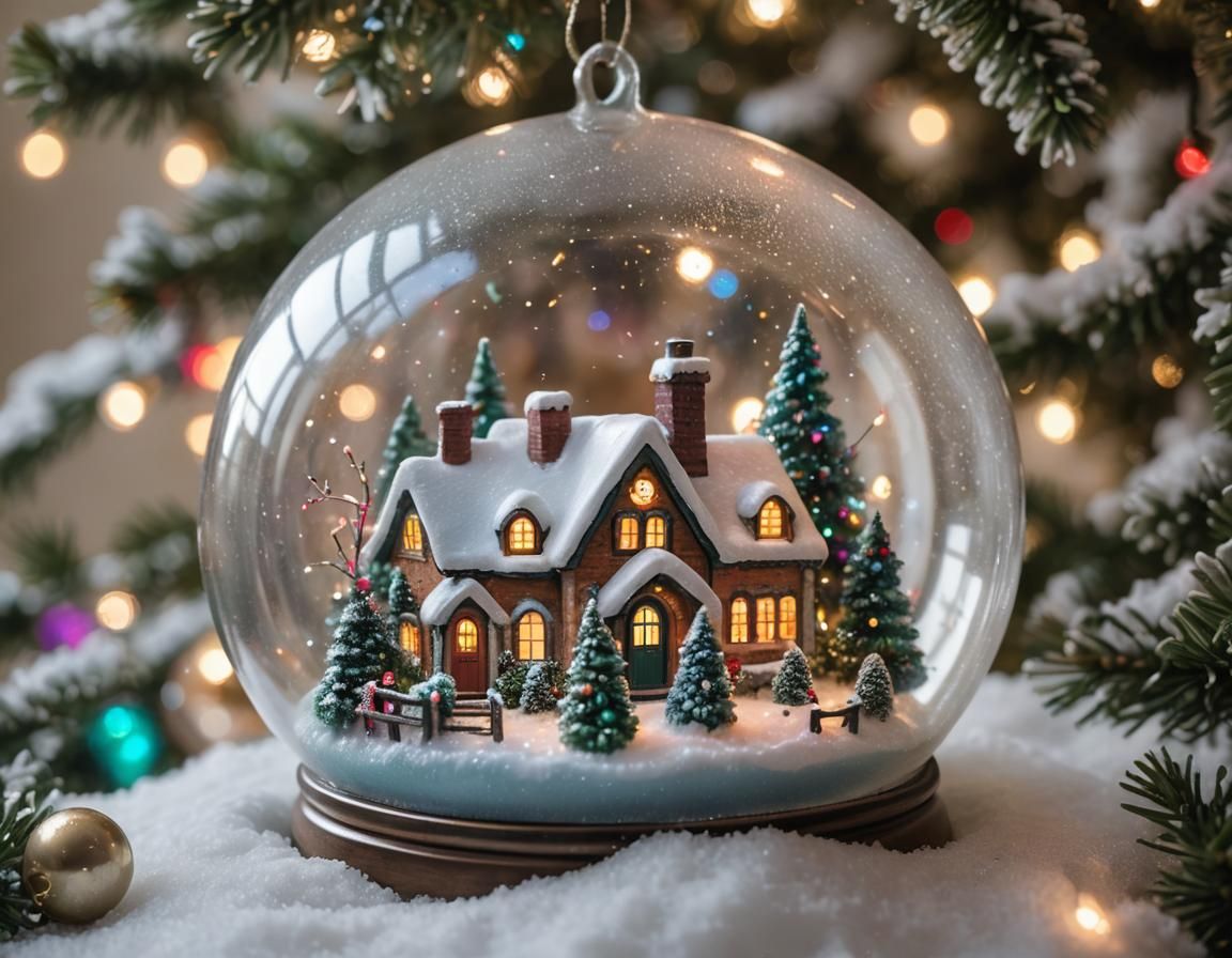 Whimsical English Cottage in Sparkling Snow Globe