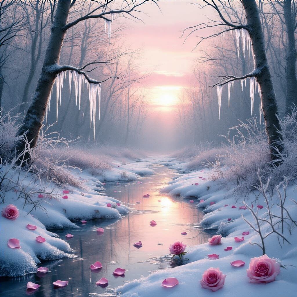 Enchanted Winter Glade at Dawn: Dreamy Landscape