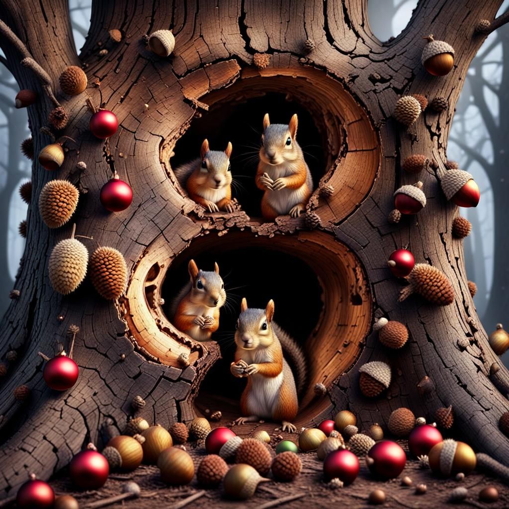Squirrels Celebrate Christmas: Digital Matte Painting