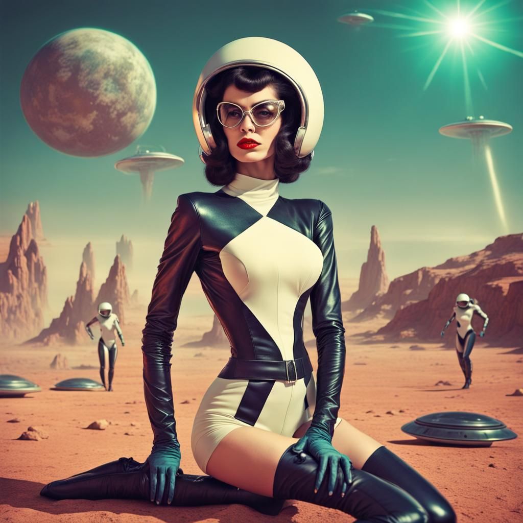 Gothic Heroine on Alien Planet in Retro-Futuristic Style