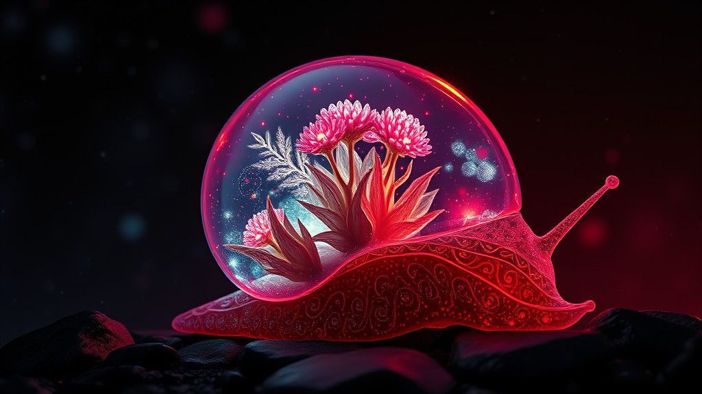 Bioluminescent Fractal Plants in Glass Snail Shell