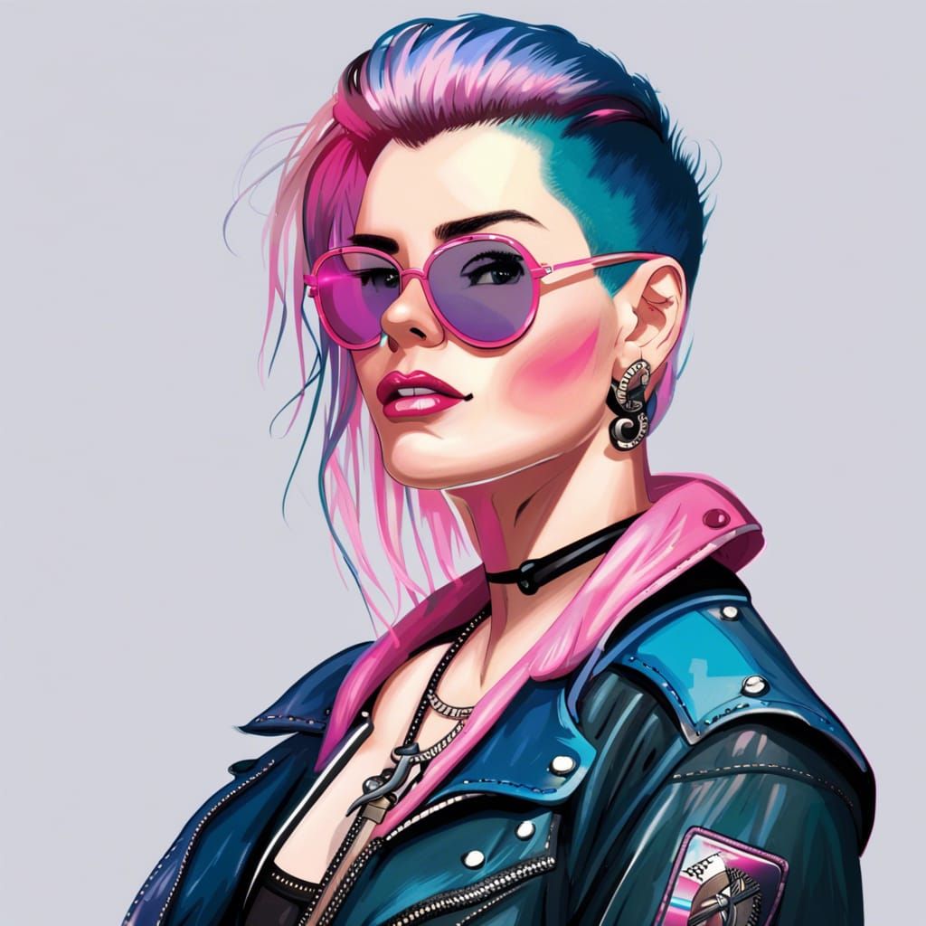 80s Punk Woman with Pink and Blue Hair