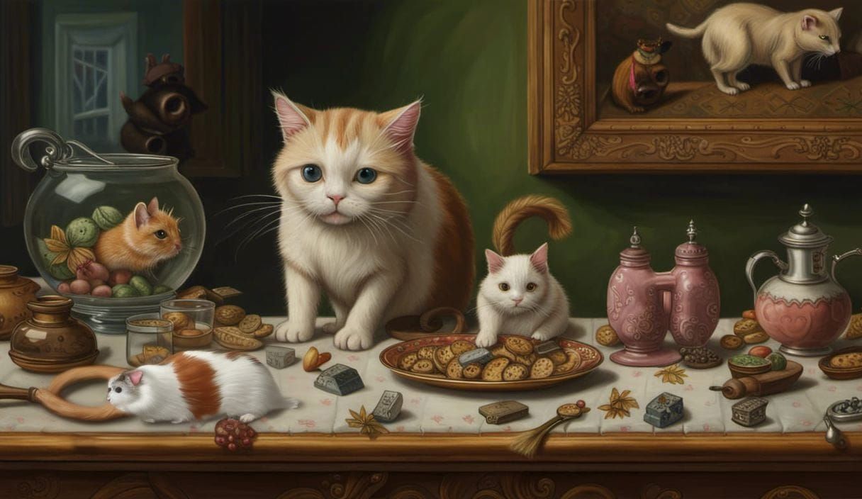 cats and guinea pig, stealing cookies