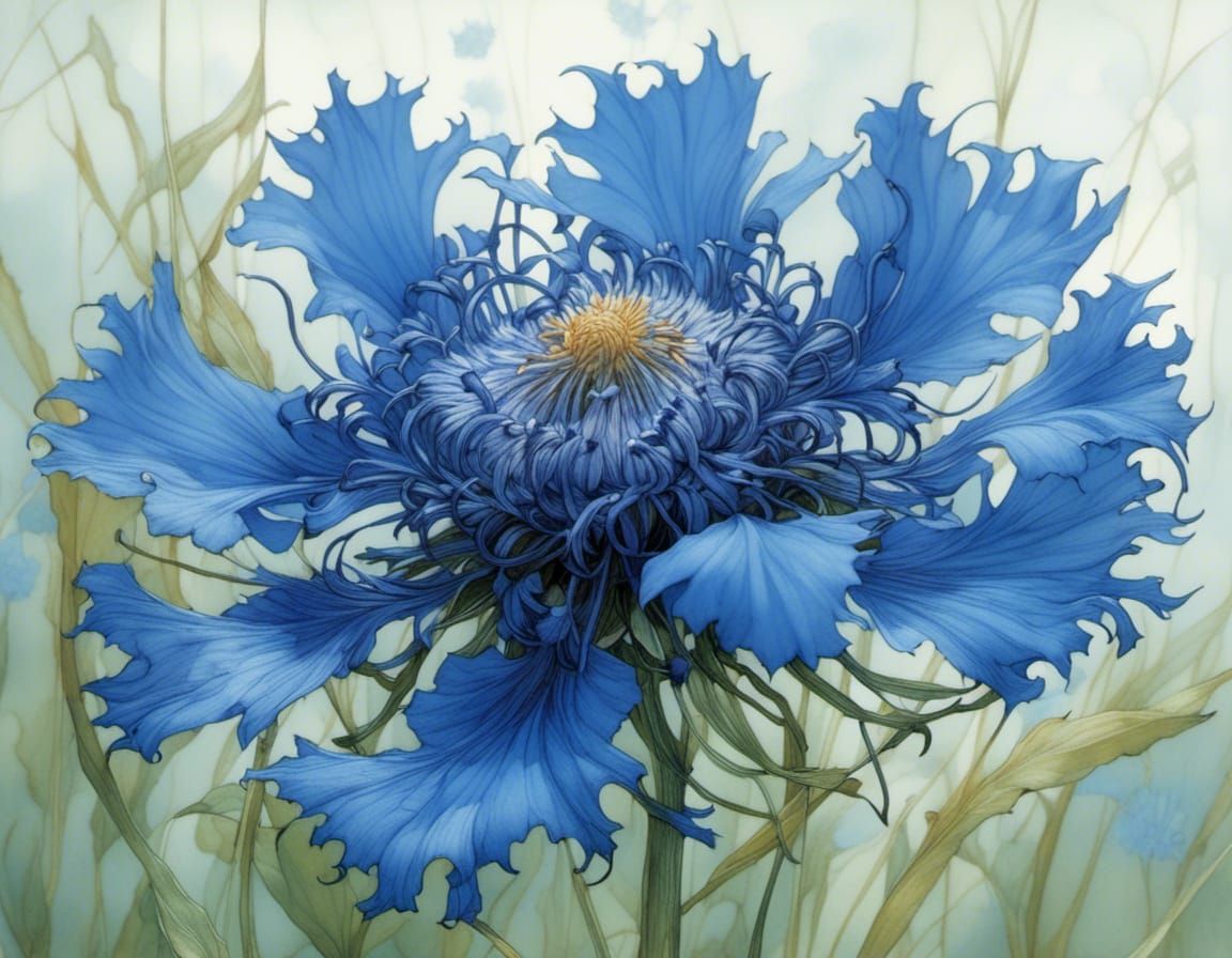 Intricate Cornflower Blossom in Fantasy Art Style