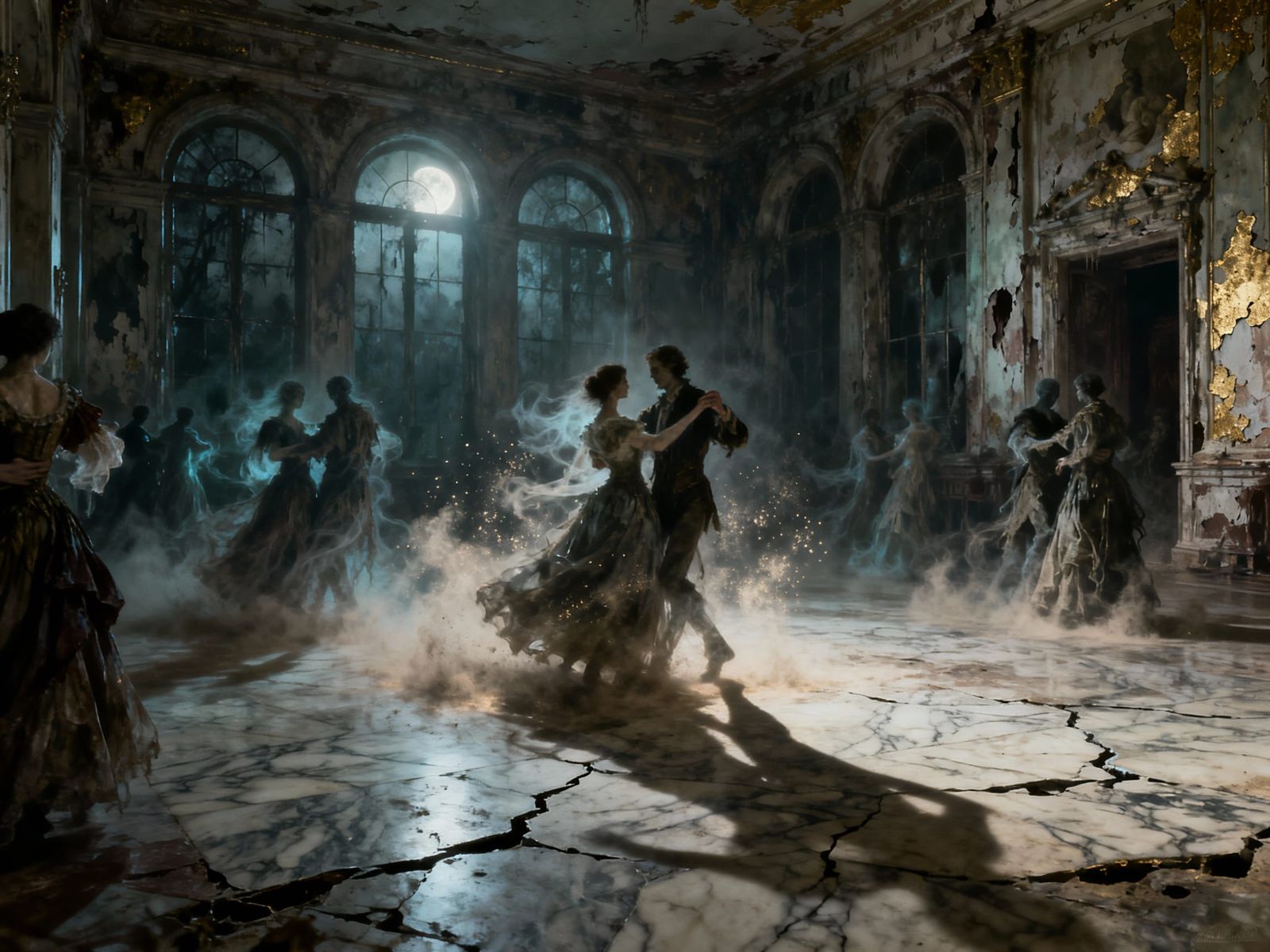 Ethereal Ghosts Waltz in Haunted Ballroom