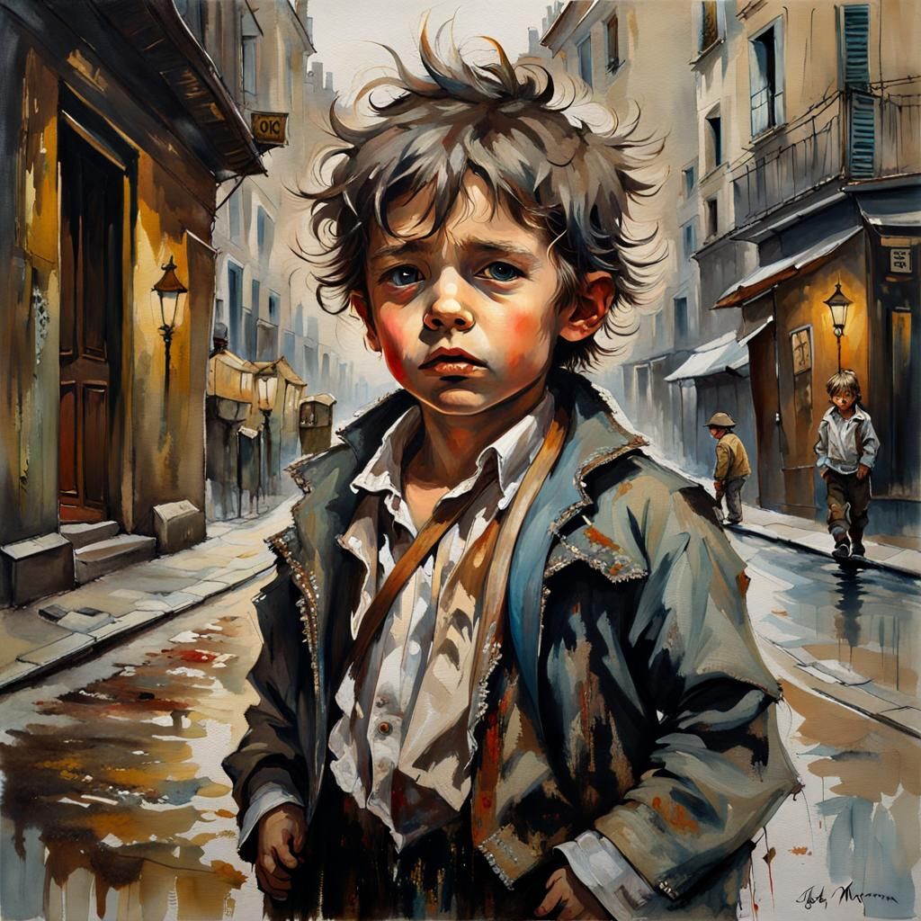 Despairing Demon-Angel Street Urchin in Oil Paints