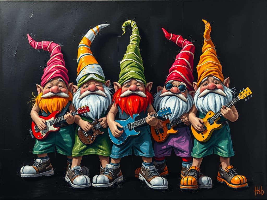 Gnome Rock Band in Impasto Style