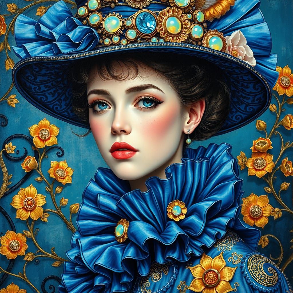 Whimsical Portrait of a Young Woman in Victorian-Inspired Fi...
