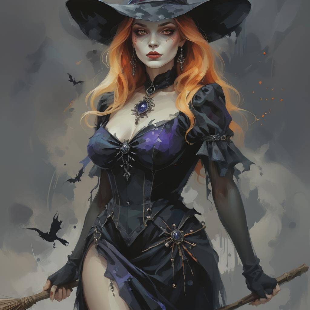 Beautiful Witch in Abstract Art Style