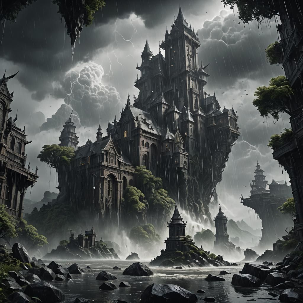 Monochromatic Rainstorm Matte Painting