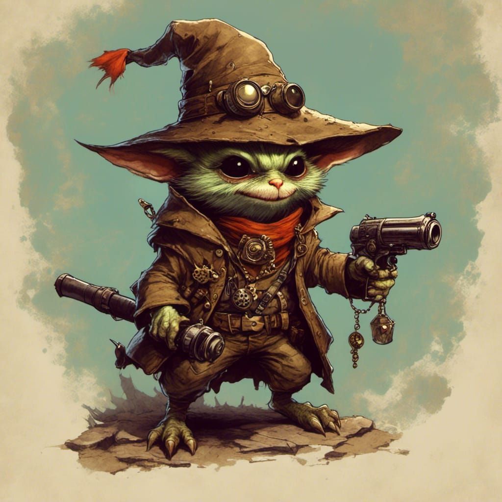 Steampunk Goblin Wizard in Paizo Style