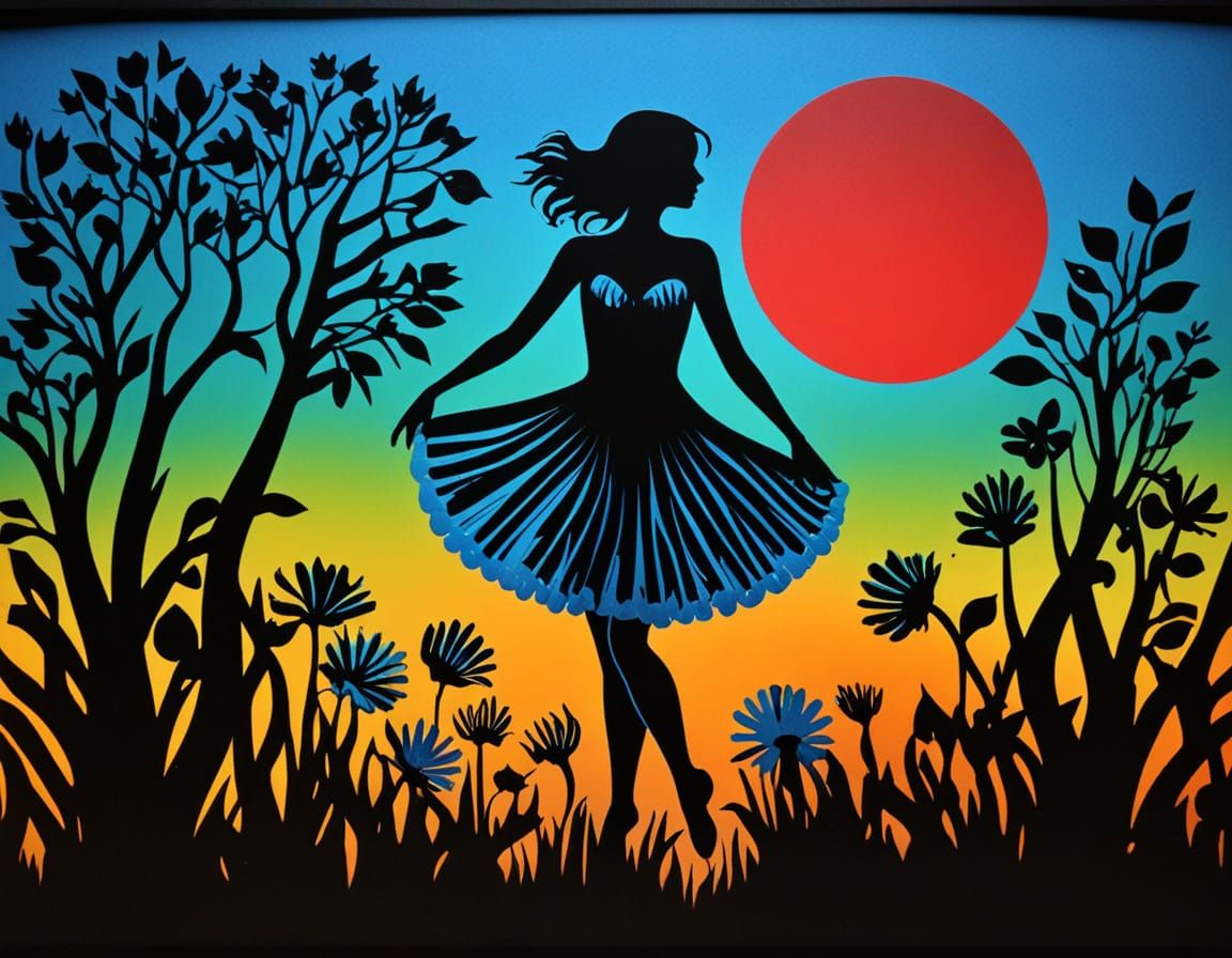 Rising Sun Illuminates Whimsical Fantasy Scene in Embossed 2...
