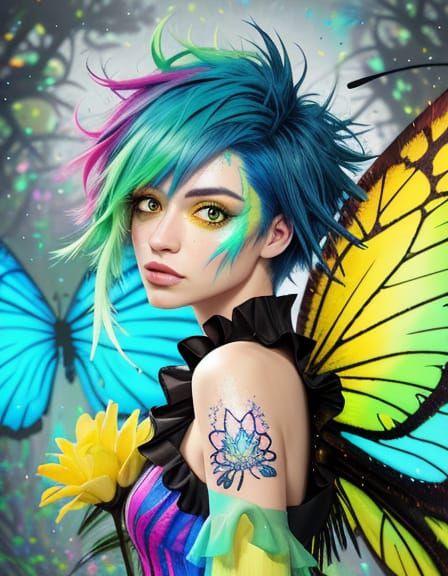 Neon Fairy in Impressionist Style with Fractal Details