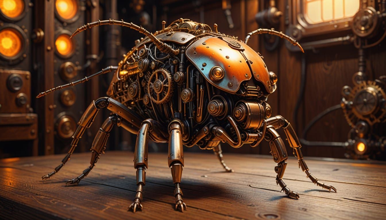 Steampunk Beetle Robot with Glowing Wires