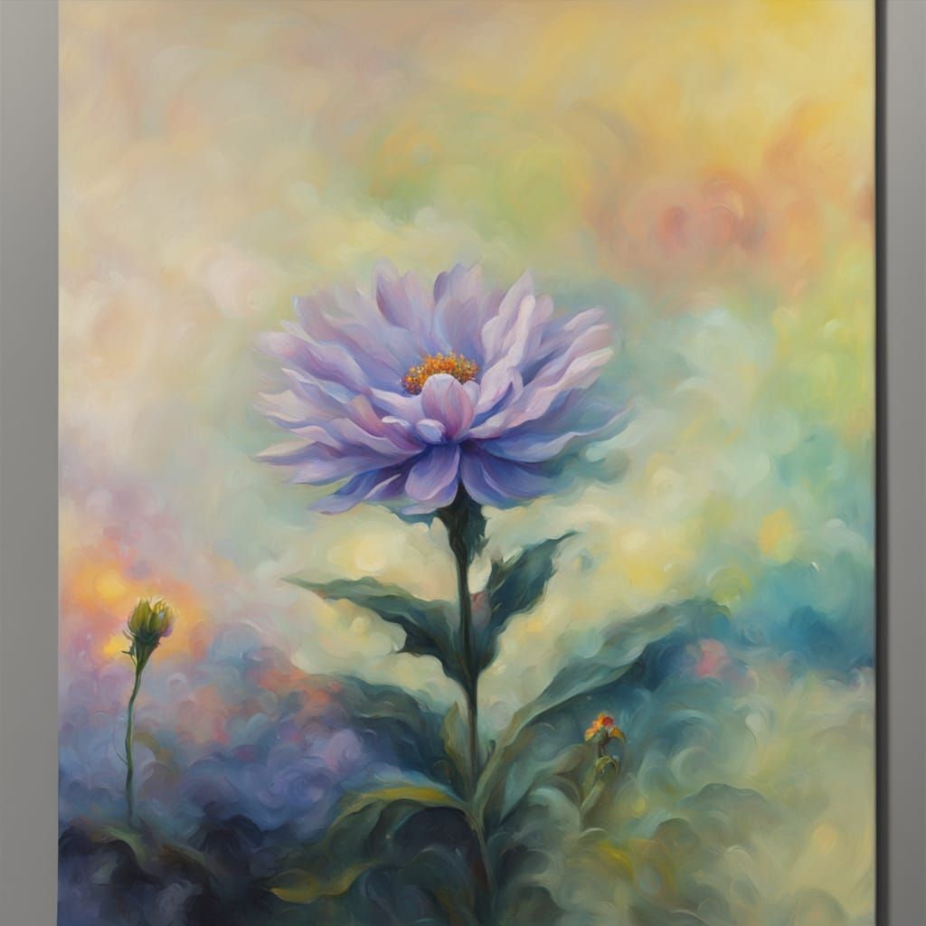 Time Machine and Flower in Ethereal Mist - Impressionist Oil...