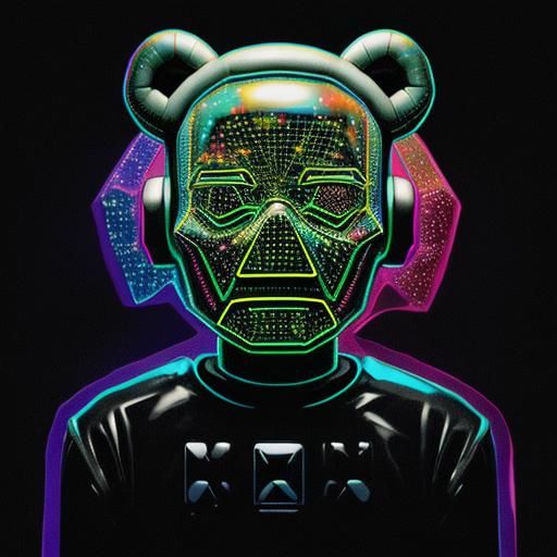 Holographic Robot Man with Album Art Elements