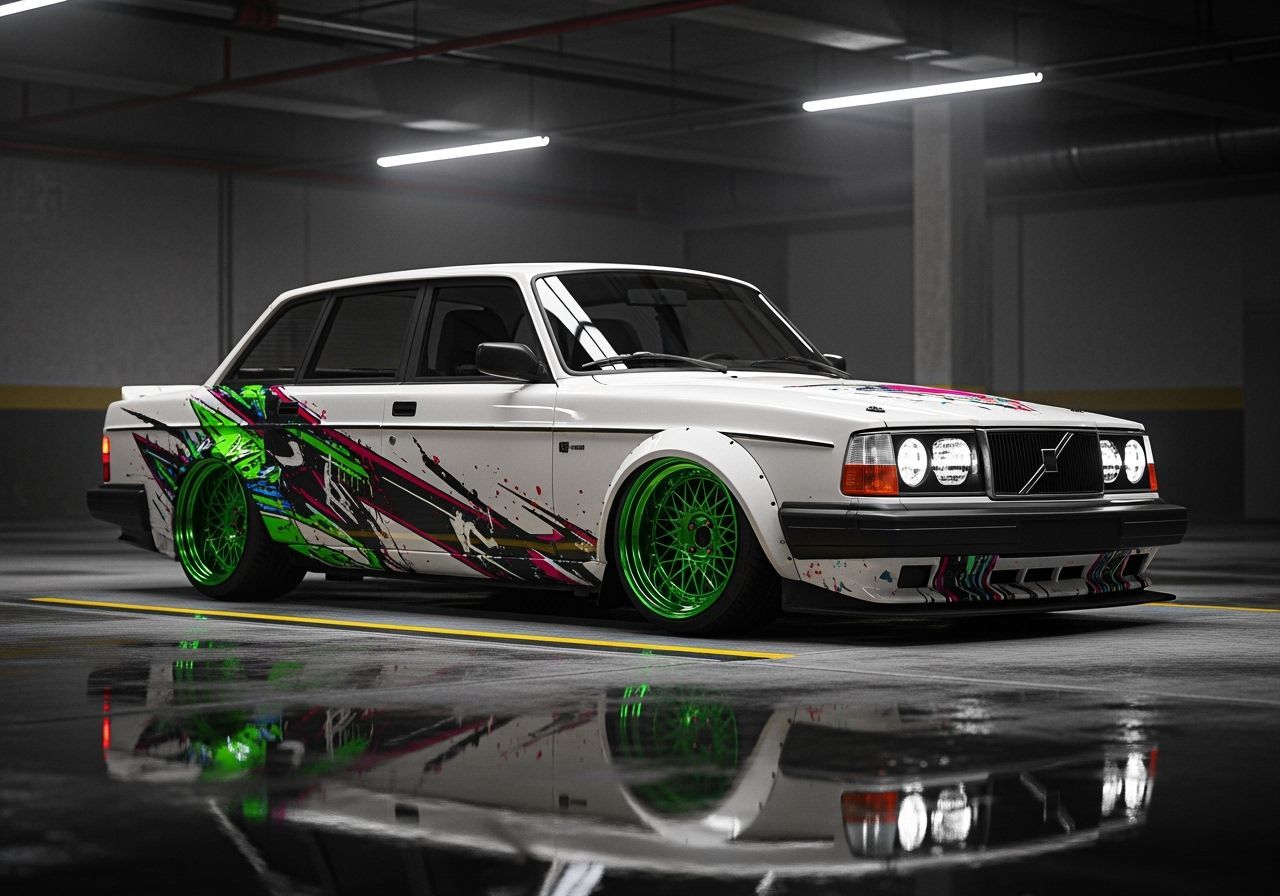 Aggressive Volvo 240 Turbo with Street Art Livery