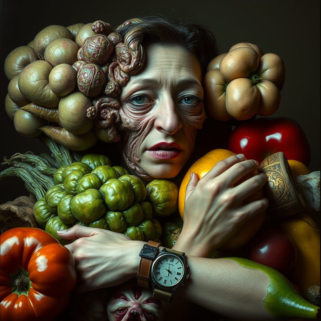 Grotesque Hybrid Foods in a Surrealist Still Life