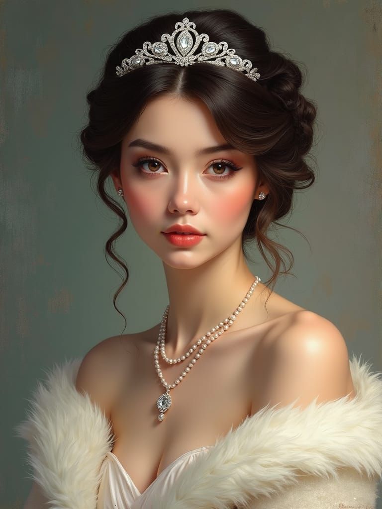 Luminous Oil Painting: Woman with Diamond Tiara