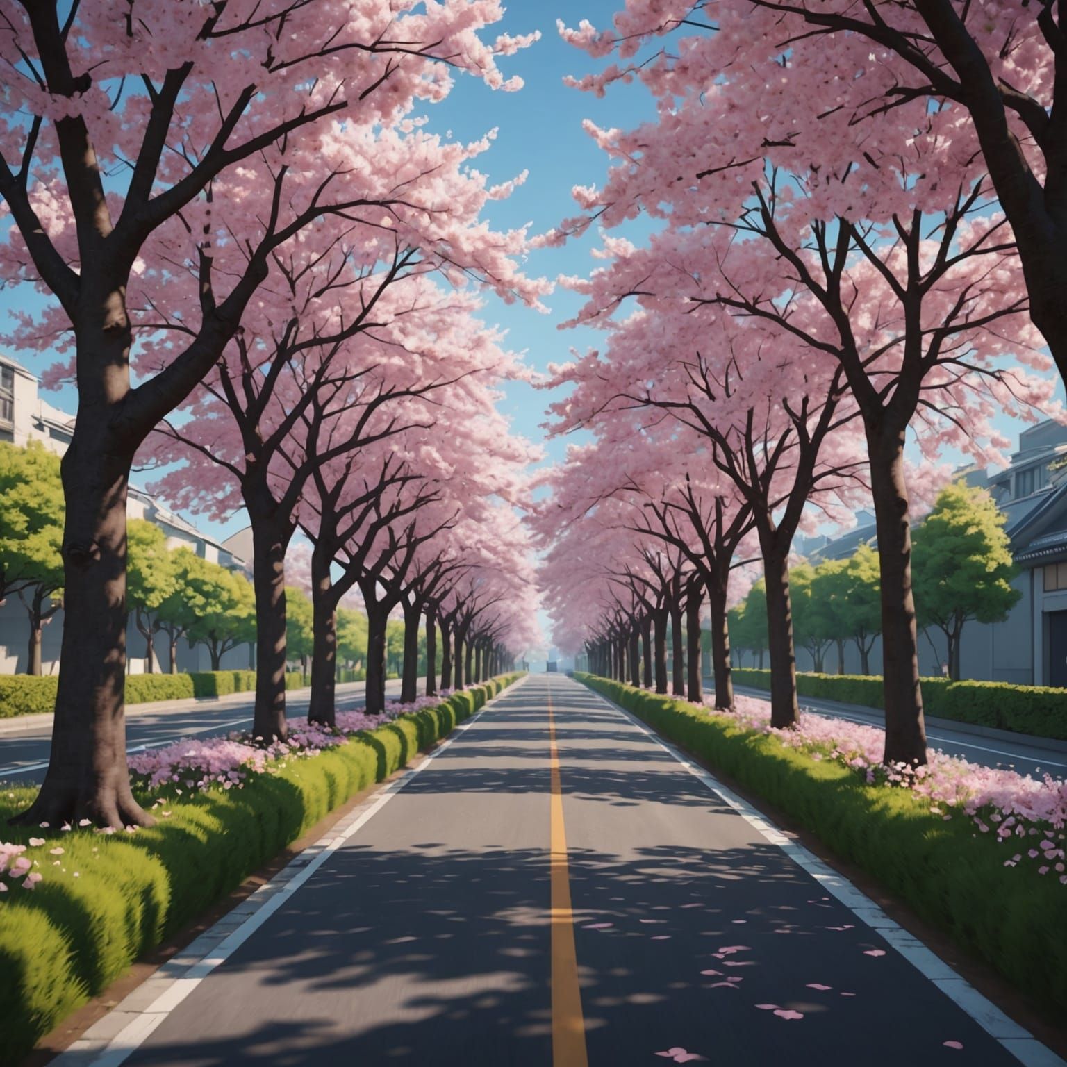 Cherry Blossom Trees in Anime Style