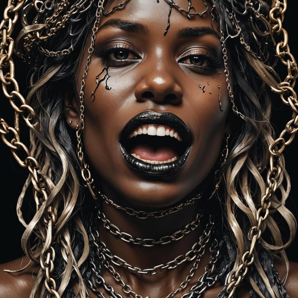 Pierced Lips Macro Photograph in Dark Style