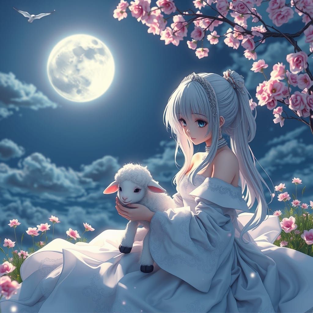 Anime 3D Art: Moonlight Night Under Glass