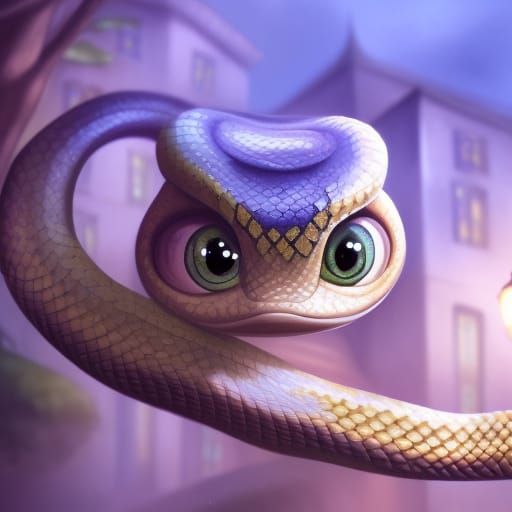 Cute Snake with Big Eyes in Watercolor Style