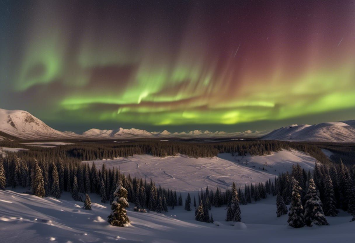 Aurora Borealis Over Winter Fell Landscape