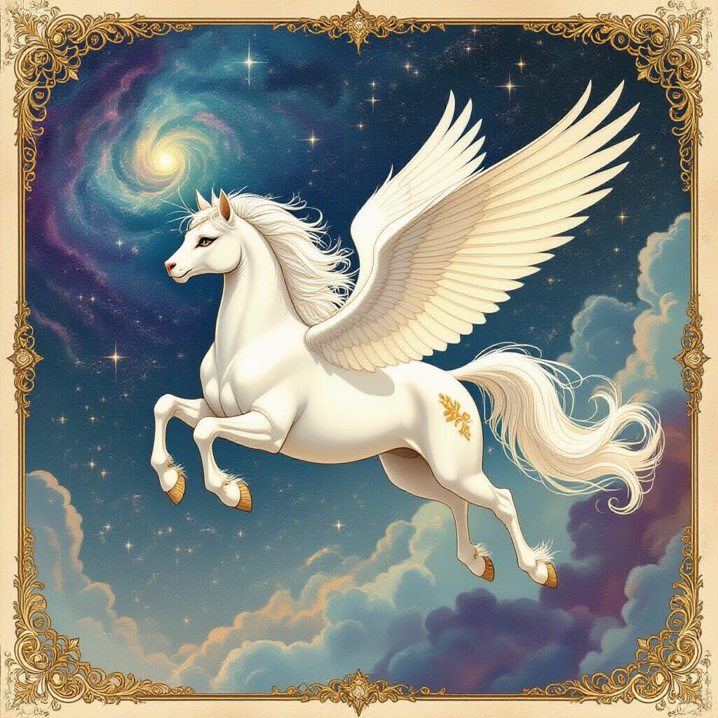 Celestial Cat Pegasus Soaring Through Dreamscape