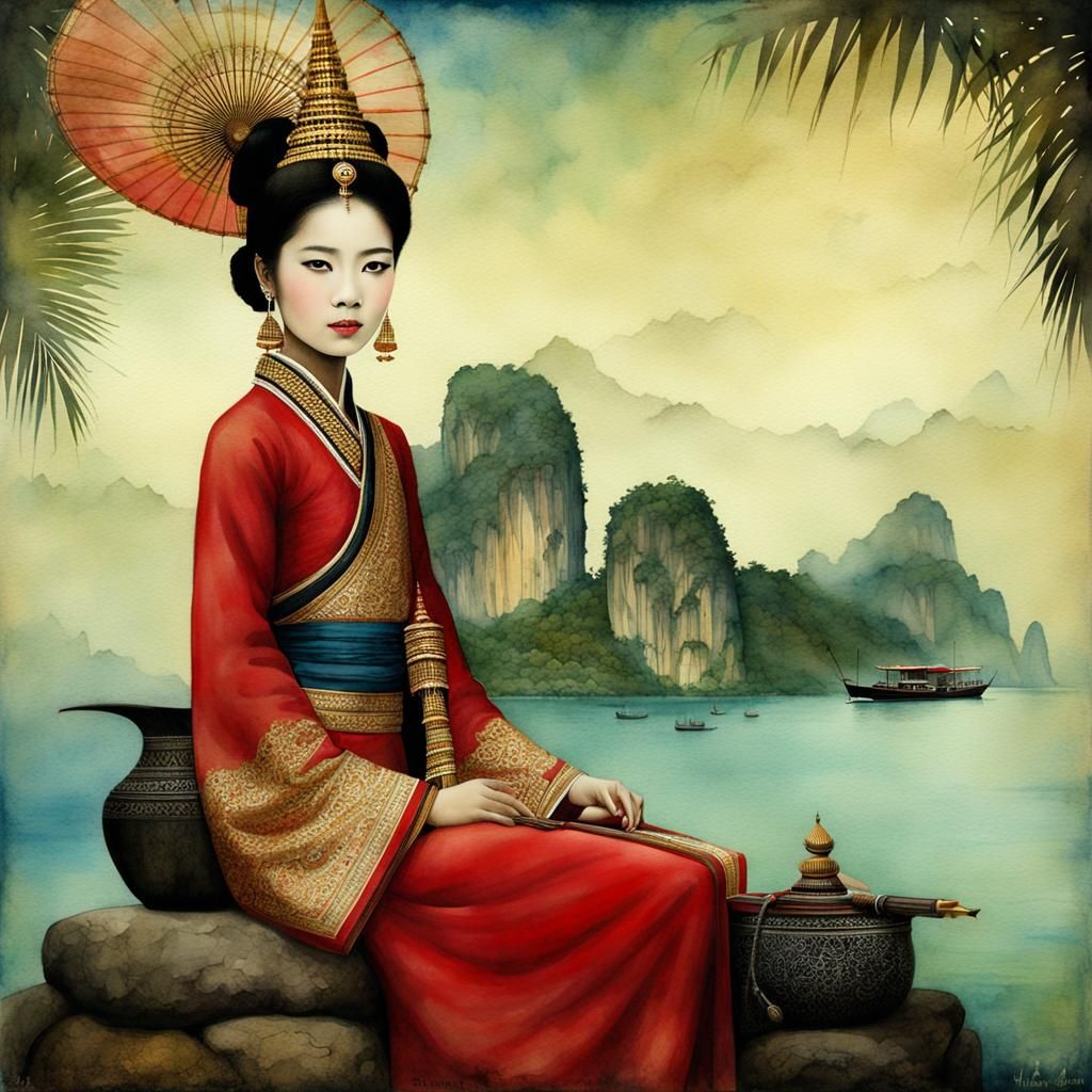 Thailand Watercolor Painting by Catrin Welz-Stein