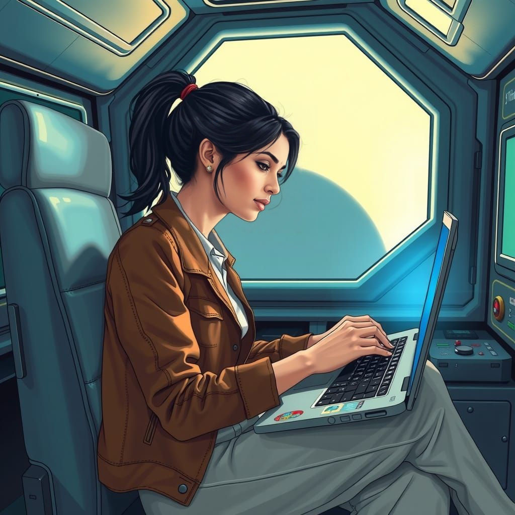 Cosmic Courier in Vibrant Triadic Colors