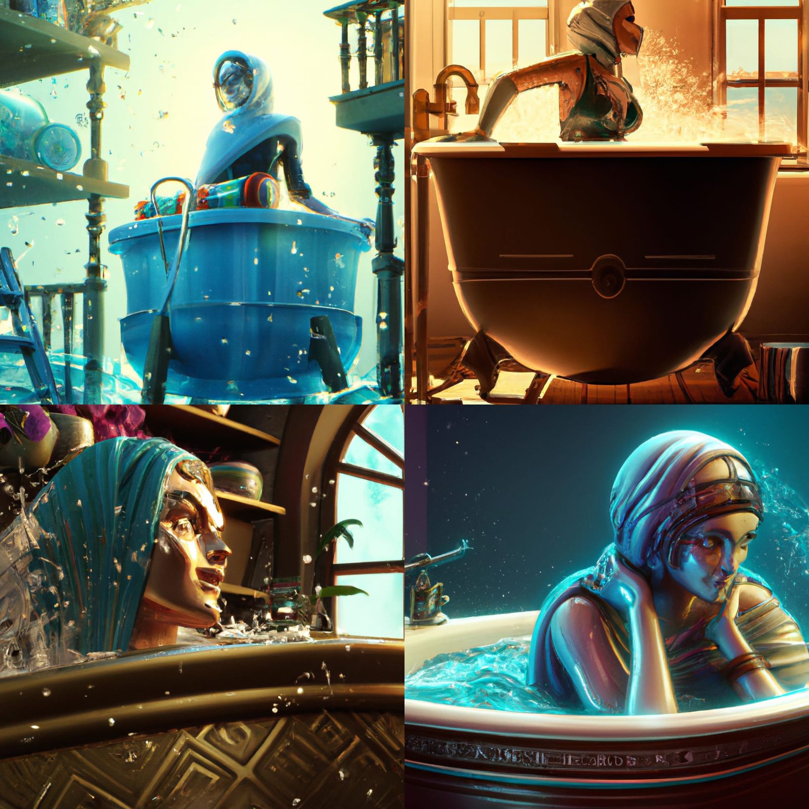 Muslim Woman in Hijab in Hot Tub: Detailed Concept Art