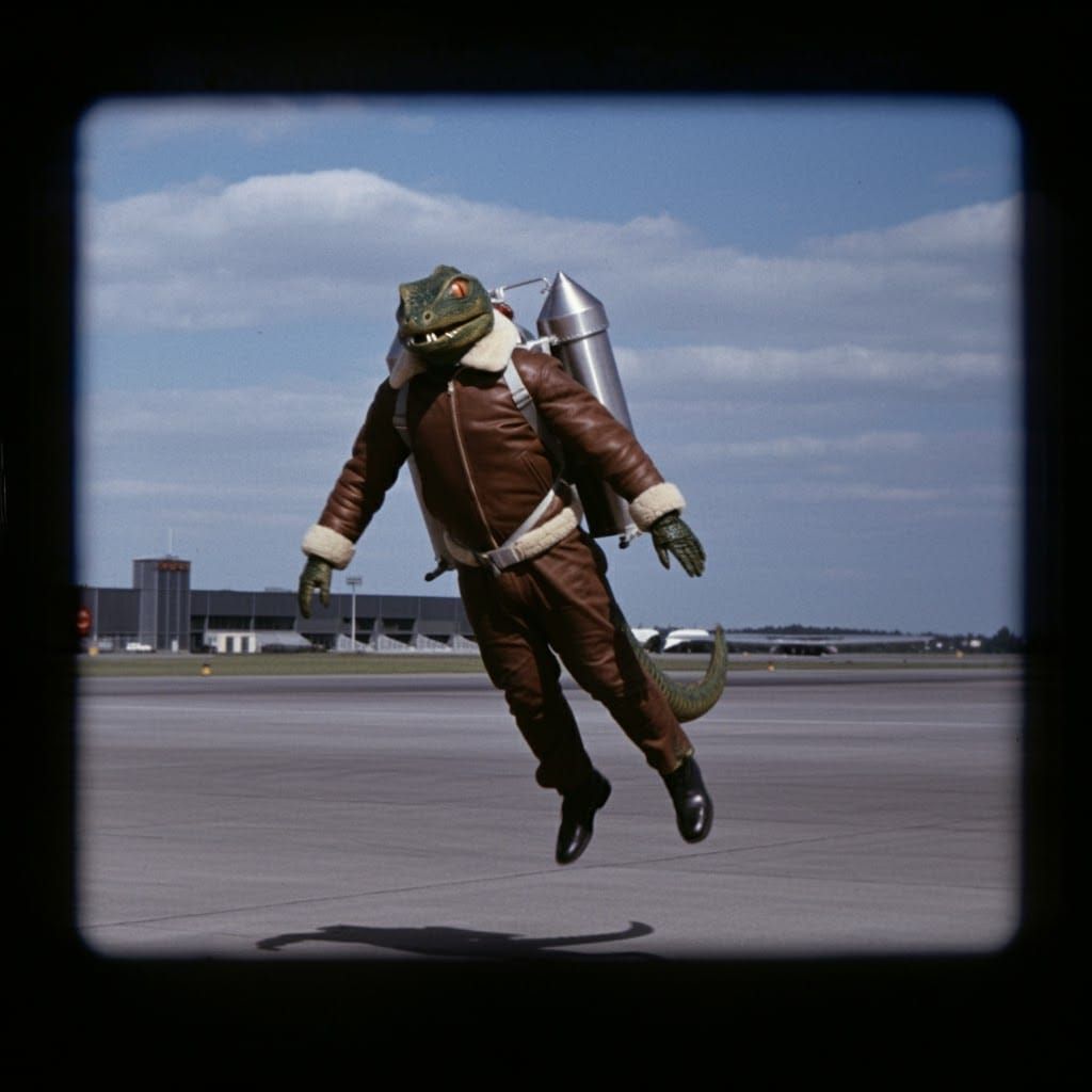 Man Flies 1960s Jetpack over Abandoned Airport