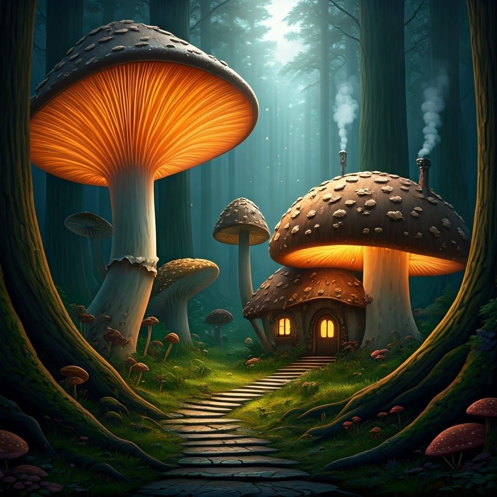 Surreal Forest Scene in Whimsical Watercolor Style