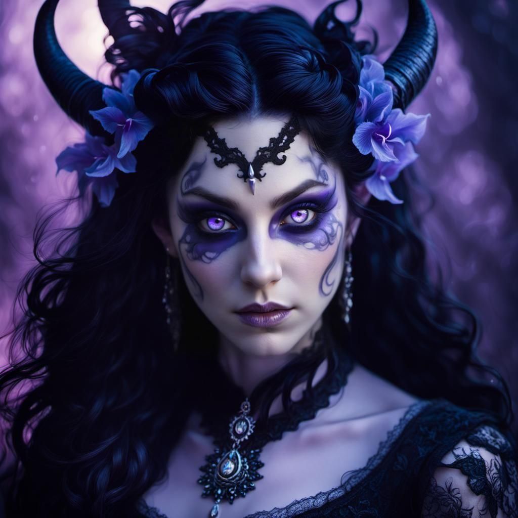 Ethereal Tiefling Bard Portrait in Matte Painting Style