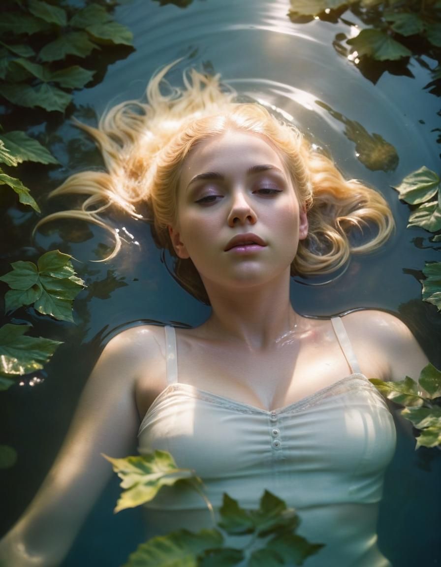 Ophelia Floats in Water: Dreamy Cinematic Still